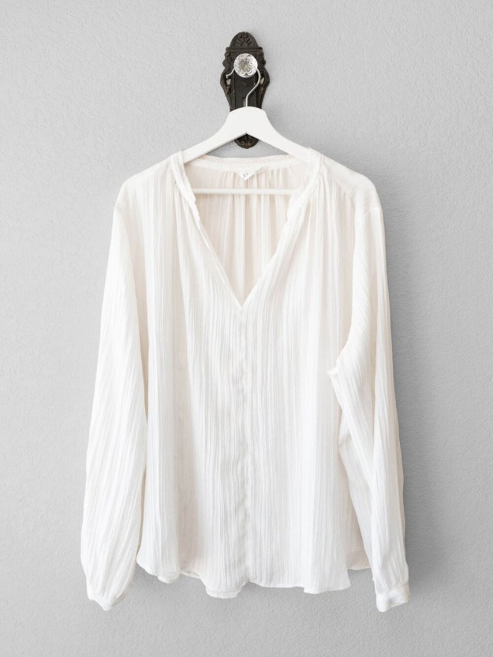 Gap Womens XXL White Shirred Peasant Blouse Long Sleeve Boho Crinkle Top